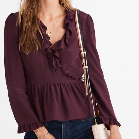 Madewell Tops - Madewell Silk Ruffle-Hem Wrap Top sz M